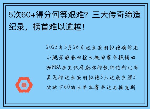 5次60+得分何等艰难？三大传奇缔造纪录，榜首难以逾越！